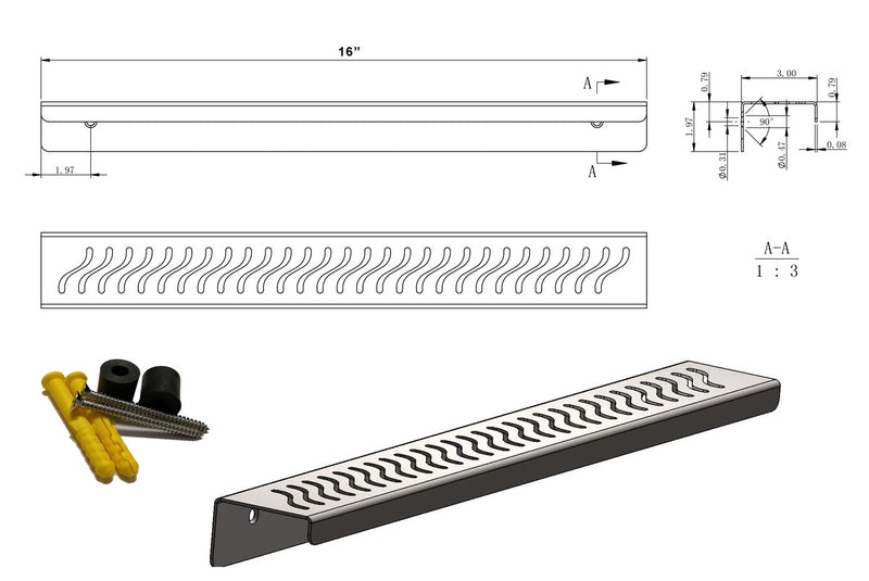 SereneDrains Rectangle Shelf Stainless Steel