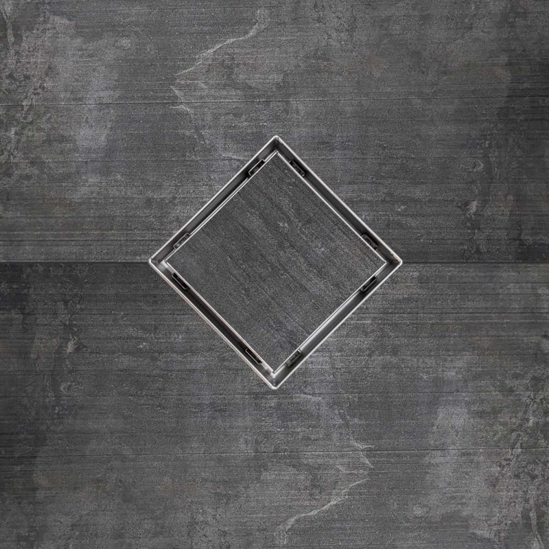 SereneDrains Square Shower Drain Kit with Base - Tile Insert - Brushed Nickel - 4 Inch