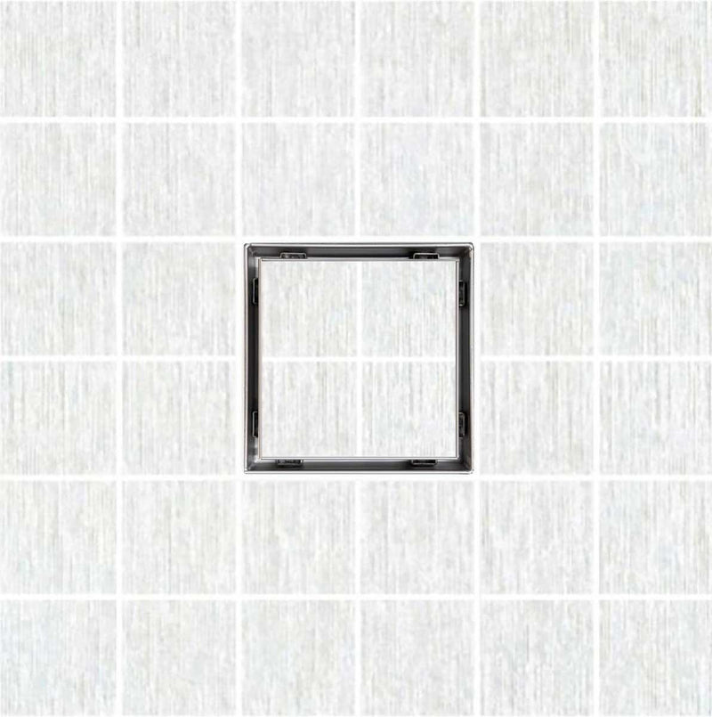 SereneDrains Square Shower Drain Kit with Base - Tile Insert - Brushed Nickel - 4 Inch