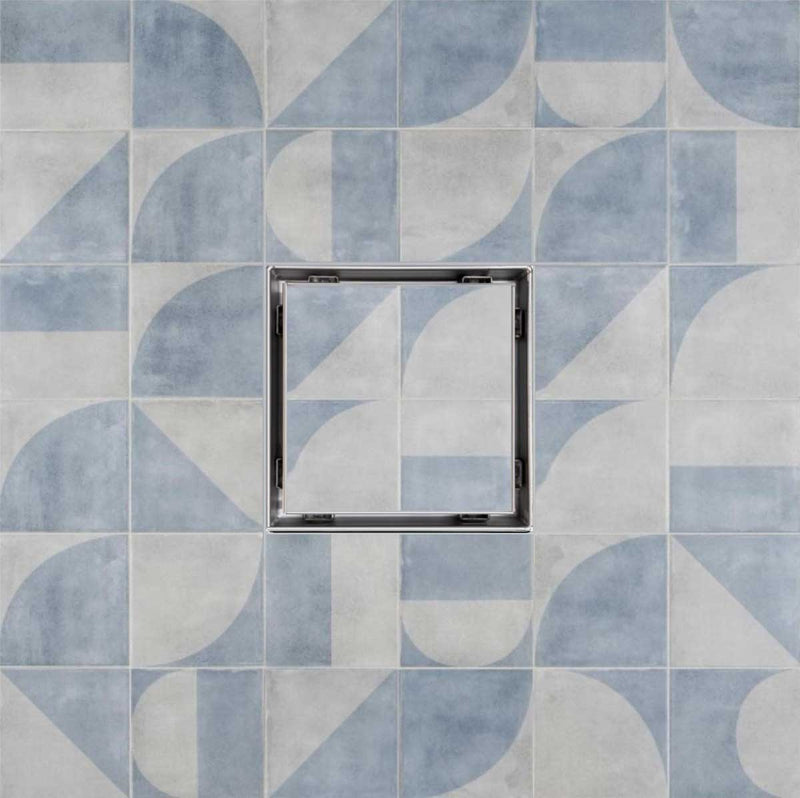 SereneDrains Square Shower Drain Kit with Base - Tile Insert - Brushed Nickel - 4 Inch