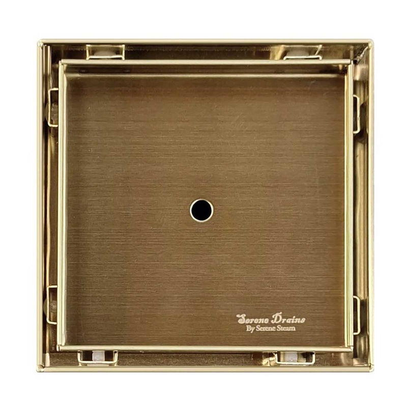 SereneDrains Square Shower Drain Tile Insert Satin Gold 5 Inch