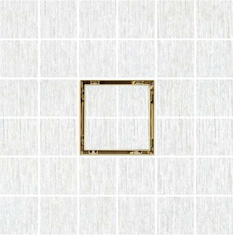 SereneDrains Square Shower Drain Kit with Base - Tile Insert - Matte Gold - 5 Inch