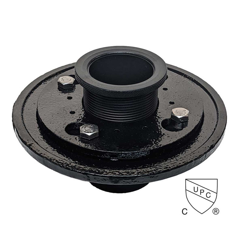 SereneDrains Cast Iron 2 Inch Shower Drain Base for Linear Square Shower Drains Threaded Plastic Fitting