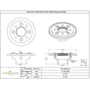 SereneDrains Cast Iron 2 Inch Shower Drain Base for Linear Square Shower Drains
