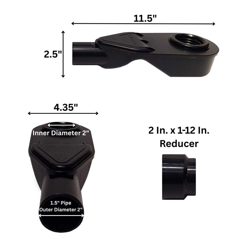 SereneDrains ABS Horizontal Side Discharge Outlet with Tile In Linear Shower Drain Low Profile Assembly Reducer PVC Base Pipe Fitting P Trap