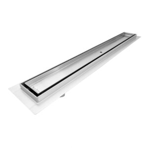 Side Outlet Offset Linear Drain - Tile Insert - 16" - Brushed Nickel - SLD-S-TIF-BN-16